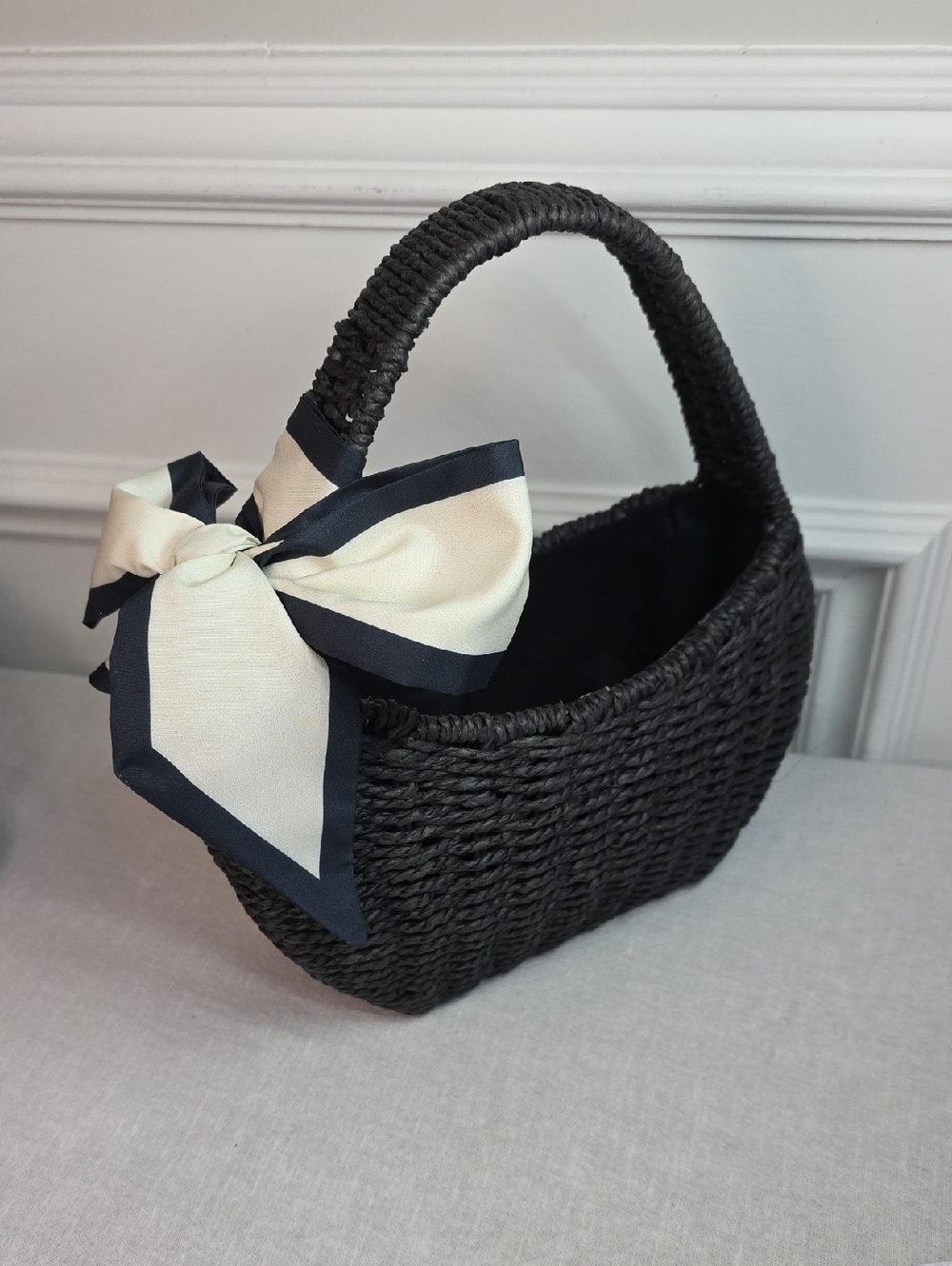 a new day Black Woven Tote with Ivory Bow